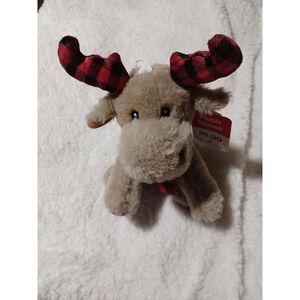 American Greetings Reindeer Plush 9” Deer Moose Red Plaid Hat Scarf Soft Stuffed